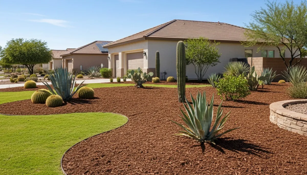 Fresh mulch installation with clean edging and rich coverage by Chop Chop Landscaping in Phoenix, AZ