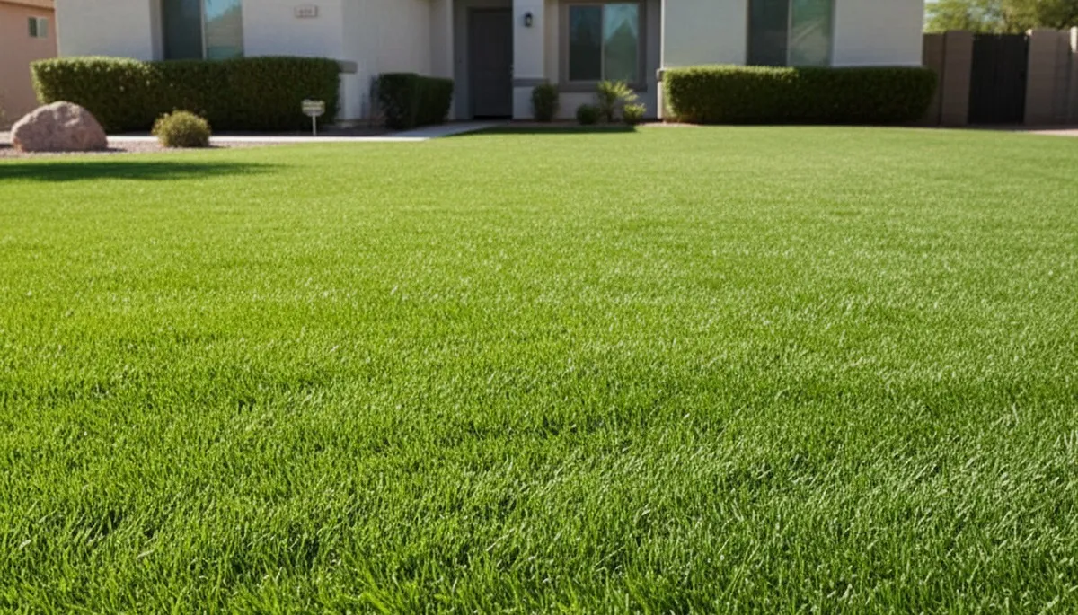 Lush green residential lawn in Phoenix AZ showing thick turf from professional lawn care services